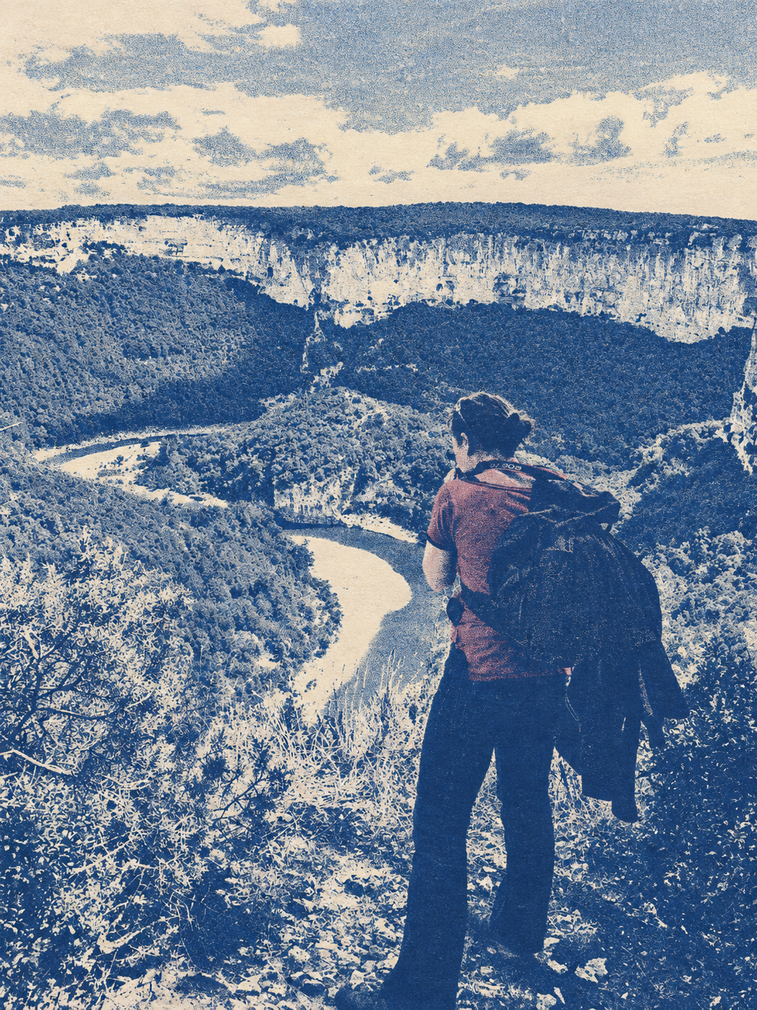 Vue de terrain en Ardèche traitée en risographie